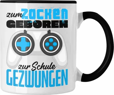 Produktbild von Trendation - Zum Zocken Geboren Zur Schule Gezwungen Tasse Geschenk Gamer Zocker Jungs Geschenkidee (Schwarz)