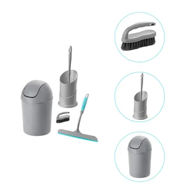 Produktbild von KLARVITA Badezimmer-Set 4-teilig – Mülleimer, Toilettenbürste mit Halter, Duschabzieher und Handbürste für Badezimmer