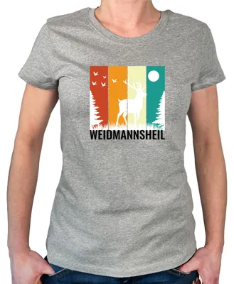 Produktbild von Huuraa Damen T-Shirt Weidmannsheil Hirsch Wald XXL Sport Grey Bio Baumwolle Fairtrade Damenshirt Geschenkidee
