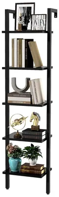 Productafbeelding van Boekenkast met 5 planken, staande kast, houtlook, metalen frame, zwart