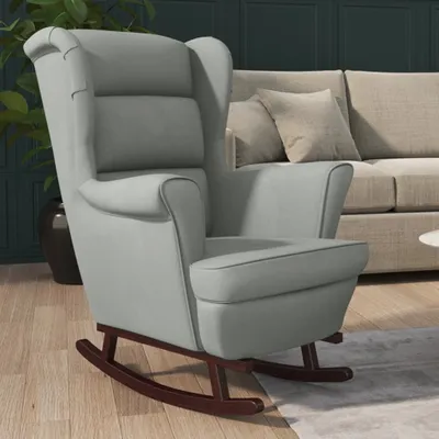 Obrázek produktu pro vidaXL Houpací křeslo s masivními dřevěnými gumovými nohami Light Grey Velvet