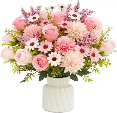 Produktbild von Kunstblumen Strauß, 4 Stück, Rosen und Pfingstrosen, für Zuhause, realistisch Dekoration