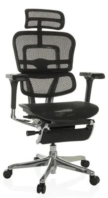 Ergonomischer Bürostuhl mit Fußstütze, Netzbespannung, schwarz