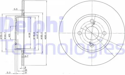Produktbild von 2x DELPHI Bremsscheibe BG3186 für TOYOTA COROLLA Compact (_E11_) COROLLA (_E11_)