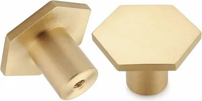 Obrázek produktu pro Balení po 10 kusech, knoflíky na nábytek z leštěné mosazi, zlaté úchytky na zásuvky komod, vhodné pro skříně, šatníky, ložnice, koupelny a kuchyně, 34 x 21 mm (šestihranné)
