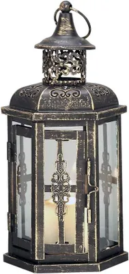 Image de Lanterne suspendue en métal, hauteur 25 cm, avec 2 supports en verre pour bougies, idéale pour le jardin et le balcon