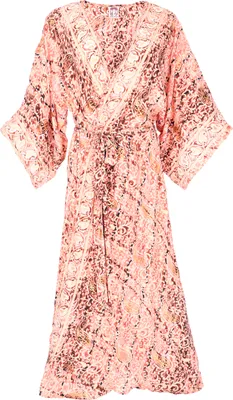 Produktbild von Langer Kimono im Japan Style, Kimono Mantel, Kimonokleid - Helles Lachsorange, Damen, Polyester, Kimono