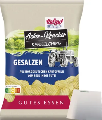 Produktbild von Hofgut Chips Acker-Kracher gesalzen (120g Beutel) + usy Block