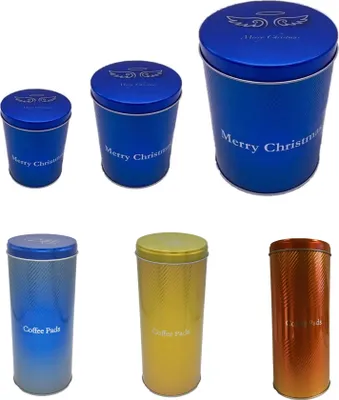 Produktbild von 3X Kaffeepaddose - Kaffeedose für Kaffeepads - Aufbewahrungsbehälter für Kaffeepads plus Merry Christmas Metalldose groß