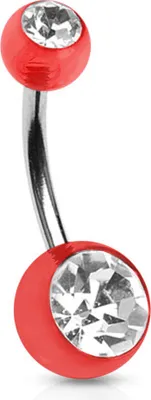 Produktbild von viva-adorno 1 Stück Bauchnabel Piercing Banane 316L Chirurgenstahl Kunststoff Kugeln transparent Kristall verschiedene Farben Z284, Kugel Rot, Kristall Klar