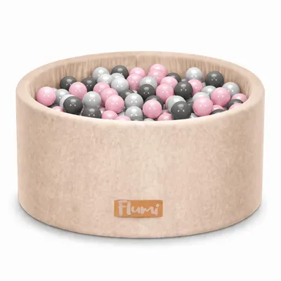 Produktbild von Flumi Bällebad Baby - Bällepool Kinder 90x40cm mit 200 Bällebad Bälle ∅ 7cm in EU hergestellt - Beige+ Rosa Bälle