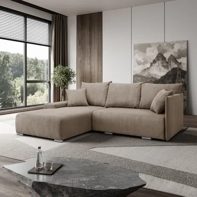 Zdjęcie produktu dla Narożnik, Sofa w kształcie litery L, Kanapa w kształcie litery L Livorno L tkanina Poso Jasnobrązowy Lewy