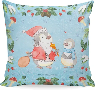 Produktbild von Mr. & Mrs. Panda Zierkissen Pinguin Wunschliste - Eisblau - Geschenk, Dekokissen, Kissen 40x40, Sofa, Kuschelkissen, Kleines, Weihnachten