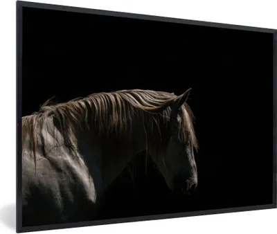 Produktbild von MuchoWow® Gerahmtes Poster Pferd - Tiere - Weiß 90x60 cm - Poster mit Schwarzem Bilderrahmen Wandposter Rahmen Foto Bilder - Fotorahmen - Foto-Plakat