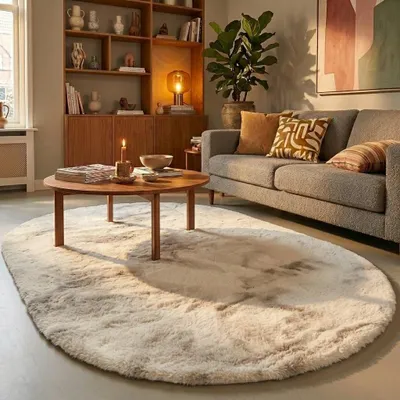 Produktbild von Volero - Hochflor Teppich Oval - Comfy Supreme Creme - 100x152cm - Wohnzimmer, Schlafzimmer - Industrielle, Ländlich, Modern, Skandinavisch