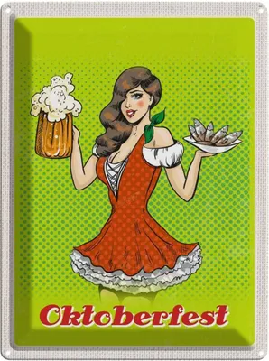Produktbild von vianmo Blechschild 40x30 cm München  Frau Dirndl Bier Deutschland Feiern Party
