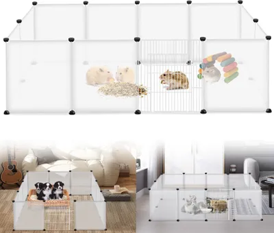 Produktbild von XMTECH Free Run Enclosure Plastic, DIY Free Run Enclosure, rozšíriteľný výbeh pre malé zvieratá, výbeh pre šteňatá, vrátane dverí, výbeh pre králiky, výbeh pre morčatá, ľahko sa montuje a čistí, biely 12 ks