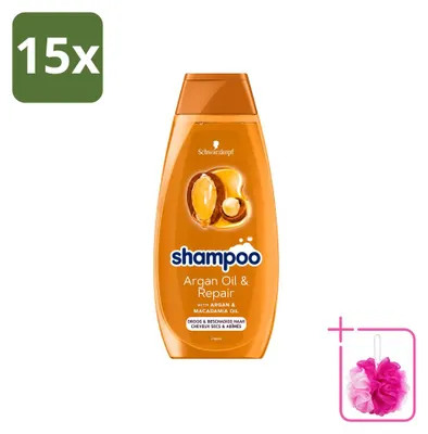 Image de 15 flacons de shampooing Schwarzkopf à l'huile d'argan et réparateur - Pour cheveux secs et abîmés - 400 ml - Pack économique - 15 pièces