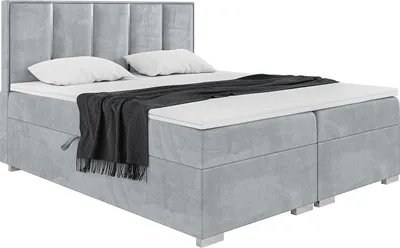 Produktbild von MEBLINI Boxspringbett mit Bettkasten - Gepolstert Doppelbett mit Matratze und Topper - Polsterbett mit Stauraum - Bett mit Kopfteil - Antonio Silver - 180x200 - H3/Hellgrau Samt