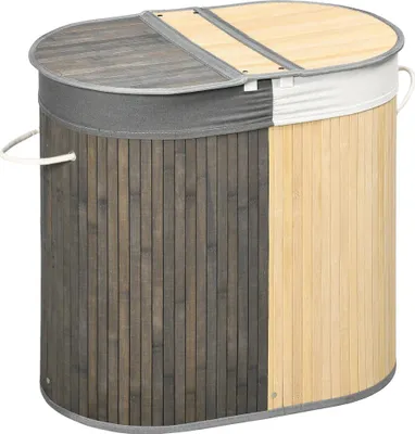Obrázek produktu pro Bambusový koš na prádlo, objem 100 l, 2 přihrádky, 625 x 37 x 605 cm
