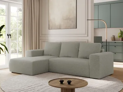 Produktbild von MKS MEBLE Sofa mit Schlaffunktion - Ecksofa mit Schlaffunktion und Bettkasten - Sofa 3 Sitzer - Schlafsofa - Couch - Schlafsofa mit Bettkasten - Trentino L - Hellgrau Boucle - Links