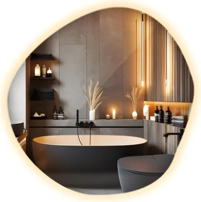 Produktbild von Beleuchtet LED Unregelmäßige Spiegel - Niere Ovale – Boho-Loft-Stil - LED- Farbe Warm (3000K) - 97 cm x 96 cm