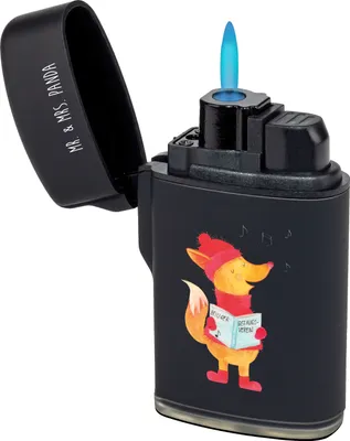 Produktbild von Mr. & Mrs. Panda sturmfeuerzeug Fuchs Sänger - Schwarz - Geschenk, Gasfeuerzeug, zigarettenanzünder, Weihnachten, Weihnachtslieder, gas anzünder, Winter, Feuerzeug