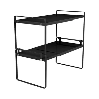 Image de 2 niveaux Étagère extensible Étagère de stockage Étagère de cuisine Étagère de ménage Rangement réglable Noir