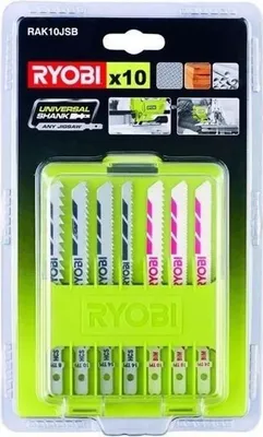 Image de Lames Baïonnettes Scie Sauteuse RYOBI, 10 pièces, Bois Plastique et Bimétal, 6/10/14 TPI et 10/18/24 TPI, RAK10JSB