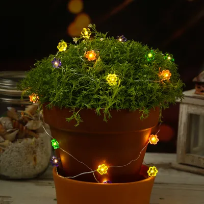 Produktbild von LED Drahtlichterkette Blume - 20 warmweiße LED - L: 1,9m - Batteriebetrieb - mehrfarbig