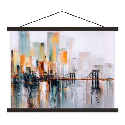 Produktbild von MuchoWow® Textilposter Ölgemälde - Skyline - Abstrakt 150x113 cm mit schwarzem Rahmen - Wohnzimmer
