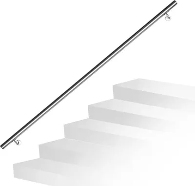 Produktbild von Edelstahl Handlauf Treppengeländer Geländer Wandhandlauf Wand Treppe mit Wandhalterung und Endkappen, Treppengeländer Innen und Außen für Treppen, Brüstung, Balkon, Länge: 200 CM