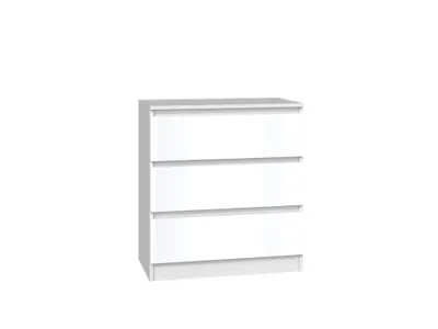 A white, three-drawer chest of drawers.