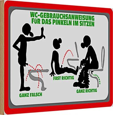 Produktbild von Holzschild WC Gebrauchsanweisung 30x20cm im sitzen pinkeln