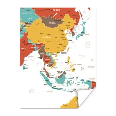 Obrázok produktu pre MuchoWow® Plagát - Mapa Ázie v rôznych farbách - 30x40