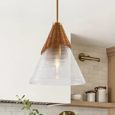 Produktbild von Parrot Uncle Pendelleuchte aus Glas & Rattan, Gold, E27, 35cm