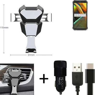 Produktbild von K-S-Trade Lüftungsschlitz Halterung kompatibel mit Blackview BV5100 Lüftungshalterung Lüftungsgitter schwarz-silber Auto-Halterung Smartphone