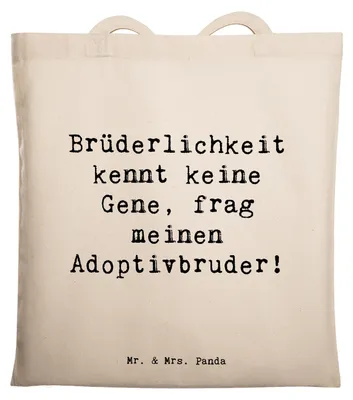Produktbild von Mr. & Mrs. Panda Jutebeutel Spruch Adoptivbruder Liebe - Transparent - Geschenk, Familie, Verbundenheit, Geschwisterliebe, Laptoptasche, handgemacht, Tasche, Büchertasche