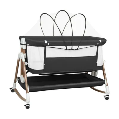 Image de Lit bébé réglable à 6 niveaux Lit d'appoint Poussette avec roulettes & moustiquaire 90x60x115cm