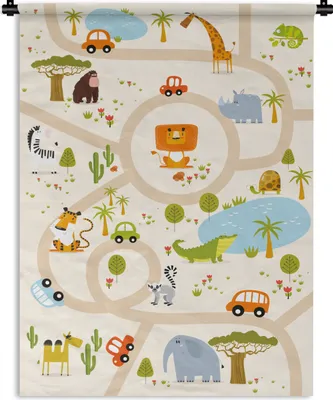 Produktbild von MuchoWow® Wandteppich Wandbehang Safari - Auto - Kinder - Beige 150x200 cm Tapisserie Dekoration Wandtuch - Wandaufhängung - Moderner