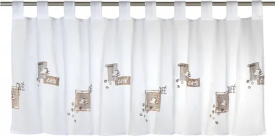 Immagine prodotto di Tenda da bistrot con passanti Cafe 06 bianco-marrone trasparente 48x140 cm tenda per finestra da cucina schermo per la privacy