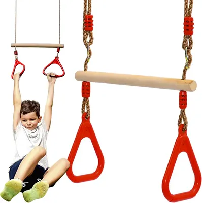 Immagine prodotto di Kruzzel Kids Swing Outdoor Trapezio Acrobatico da Ginnastica per 3+ anni fino a 100 kg - Altalena per bambini con corde regolabili 140-211 cm - Altalena da esterno perfetta per il giardino e l'esterno 25383