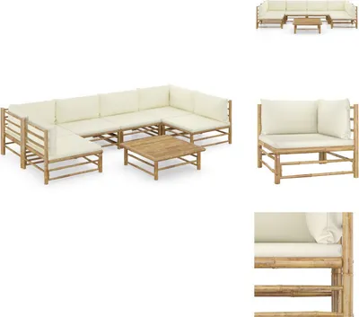 Produktbild von vidaXL 7-tlg. Garten-Lounge-Set mit Cremeweißen Kissen Bambus -  Gartenmöbel-Sets