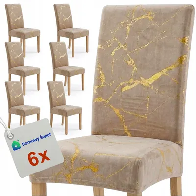 Produktbild von Universal-Velours-Stuhlbezüge, 6er-Set, beige – goldfarben