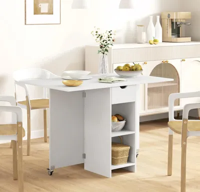 Produktbild von Klappbarer Esstisch,Esszimmertisch, faltbarer Küchentisch mit Stauraum, Ausziehbarer Tisch auf Rädern,für 2-4 Personen