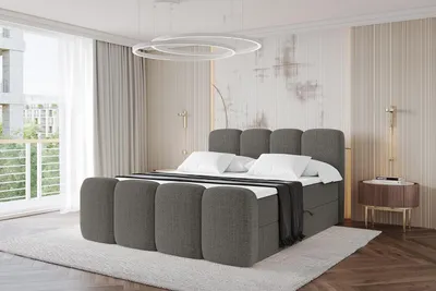 Produktbild von ALTDECOR Boxspringbett mit Fußteil - NINA-Z - 180x200  Grau- Komplett-Set mit Bonell-Federkernmatratze und Topper, Polsterbett mit H3 Matratze und Bettkästen, Lattenrost, Bett mit Stauraum, Doppelbett, Boxbett