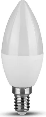 A white LED candle bulb with a silver screw base is shown against a white background.