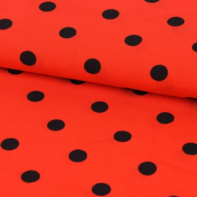 Produktbild von Polyester Stoff Meterware Punkte rot schwarz 1,5m