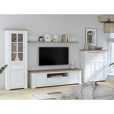 Produktbild von Wohnwand Iliano 22 Schneeeiche 350x210x55 cm LED Landhausmöbel