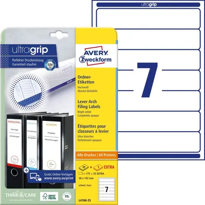 Produktbild von Ordnerrückenschilder 192x38mm selbstklebend weiß VE=30x210 Stück